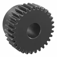 This metric spur gear features 30 teeth with module m 0.8, an 8 mm plain bore, and a hub with set screws for secure mounting. Made from S45C carbon steel with a black oxide finish, it meets JIS N8 precision class (JIS B1702-1:1998). Used in power transmission and motion control systems for speed and torque transfer