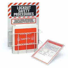 Wall-mount steel binder for organizing safety documents, manuals, or data sheets. Overall dimensions: 20 in height, 14 in width, 4 1/2 in depth. Mounting hardware included for installation.