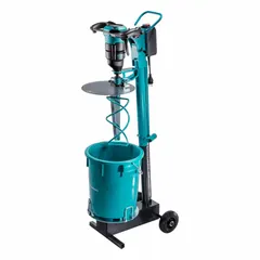 This corded concrete mixer from COLLOMIX features a 9-gallon polyethylene drum and a steel frame. Variable speed settings allow control over mixing for adhesives, cement, concrete, and mortar. Suitable for small to medium construction and masonry tasks requiring on-site mixing.