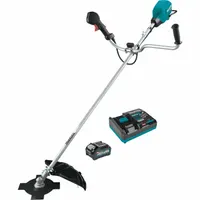 This MAKITA brush cutter features a brushless motor and a 17-inch cutting width for clearing heavy grass, weeds, and light brush. The 71-inch straight shaft provides extended reach, and the interchangeable head adds versatility. Includes a 4.0 Ah battery
