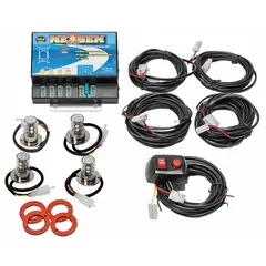 Concealed mount warning light with red/white LED, 5 3/8 in overall width, and 15 flash patterns. Operates on 12-24V DC, includes 9.8 ft cable with locking connectors, wire leads, and screw mounting. Suitable for emergency vehicles, construction equipment, and fleet trucks requiring discreet signaling.