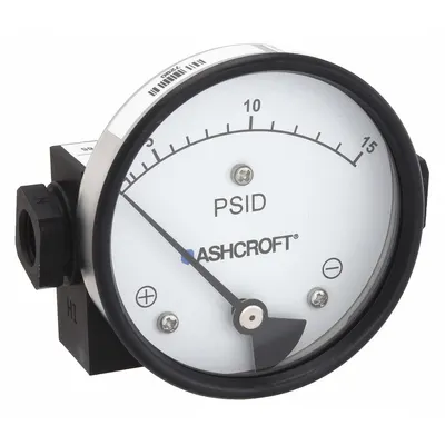 ASHCROFT Differential Pressure Gauge: In-Line, 1/4 in NPT Female, 1130, 3 1/2 in Dial - Medium & High Operating Pressure Differential Gauges