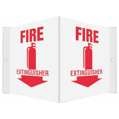 CONDOR Safety Sign: PETG, Mounting Holes Sign Mounting, 6 in x 8 1/2 in Nominal Sign Size - V-Shape Projection Fire Extinguisher Signs