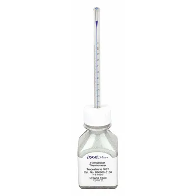 DURAC PLUS Bottle Thermometer: -2°C to 10°C, +/-0.4°C, 60 mL Bottle Volume - Analog Bottle Thermometers for Blood Bank, Vaccine & Critical Refrigeration Environments