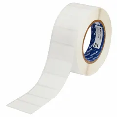 Acrylic permanent adhesive label roll with inkjet print-receptive material, compatible with J4000 printer series. Each label measures 1 in x 2 in, supplied in rolls of 1,000. Used for industrial identification, asset tagging, and equipment labeling in manufacturing and facility environments.