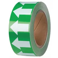 Green vinyl pipe marking tape with white legend, 2 inches wide on a 90-foot roll (1,080 inches total length). Non-reflective finish. Used for identifying pipe contents and indicating directional flow in industrial piping systems