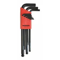 BONDHUS Hex Key Set: 6 - 10 Pieces, L, Metric, Single Ball End, Long, 9 Pieces, Black Oxide, 1 Tips (MPN 10999)