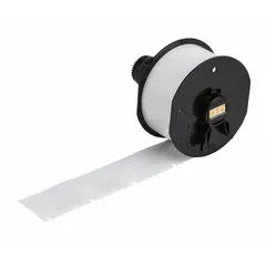White nylon precut label roll containing 450 labels, each measuring 1 in x 1 in. Compatible with Wraptor A6200 printer series; requires ribbon A62-R4300. Used for industrial identification, asset tracking, cable marking, and component labeling.