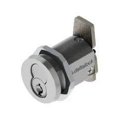 This chrome-plated cam lock features an interchangeable core for quick rekeying without removing the lock. It unlocks counterclockwise and is suited for securing cabinets, panels, and enclosures in industrial or commercial settings where access control is managed with a single key system.