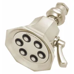 This fixed showerhead from the Vintage S-2255 series is constructed of brass and offers multiple spray patterns. It delivers a flow rate of 2 gpm, suitable for water-efficient residential and commercial bathroom installations. The wall-mount design provides a classic aesthetic.