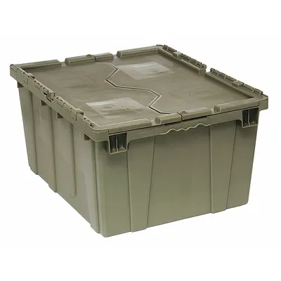 QUANTUM STORAGE SYSTEMS Attached Lid Tote: 29.9 gal, 28 1/8 in x 20 5/8 in x 15 5/8 in - Colored Attached-Lid Totes with Two-Piece Lids