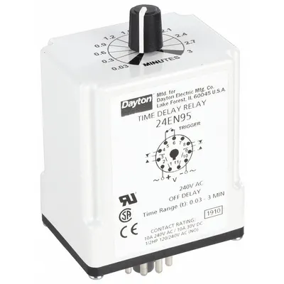 Dayton Single Function Time Delay Relay: Socket Mounted, 240V AC, 10 A, 11 Pins/Terminals - Socket-Mounted Relays