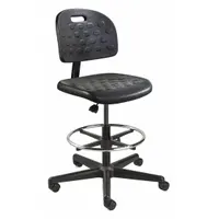 This armless drafting chair from BEVCO's Breva Value-Line series features an 18-inch wide seat made of plastic material and a black nylon frame. It does not include a tilting back. Suitable for use at drafting tables, workbenches, or computer stations where a compact, armless seat is preferred