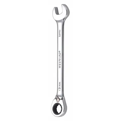WESTWARD Combination Wrench: Alloy Steel, Chrome, 13 mm Head Size, 7 in Overall Lg - Metric 12-Point Ratcheting Combination Wrenches