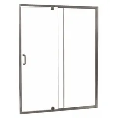 Frameless sliding and panel shower door system with brushed nickel finish. Accommodates openings from 54 to 60 inches wide and 69 inches tall. Suitable for residential and light-commercial bathroom enclosures.