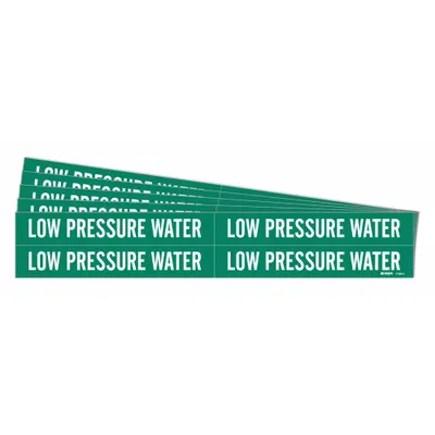 BRADY Pipe Marker: Low Pressure Water, Green, White, Fits 3/4 to 2 3/8 in Pipe O.D. - Low Pressure Water Adhesive Pipe Markers