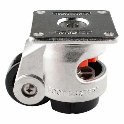 FOOT MASTER Plate Caster: Nylon Tread, 50 mm Wheel Dia, 82 mm Mounting Ht - Corrosion-Resistant Leveling Plate Casters
