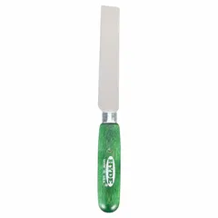 Standard spreading tool with square carbon steel blade and hardwood handle. Used for applying joint compound, spackle, or adhesive to drywall seams and patches in finishing and remodeling work.