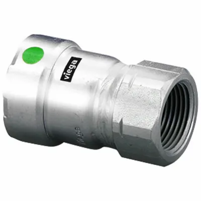 VIEGA MEGAPRESS Crimp Adapter Fitting: 1 1/4 in Pipe x 1 1/4 in Pipe Size, Press-fit x FNPT - Potable Water Stainless Steel Press Fittings