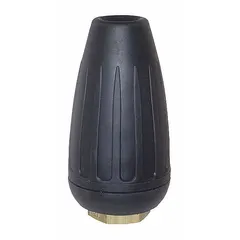 Threaded turbo nozzle with rotary operation and female connection. Rated for 5,800 psi and 13.4 gpm, within a pressure range of 5000 to 6000 psi. Nozzle size 12. Used for high-pressure cleaning applications such as removing dirt, grime, and paint from industrial equipment, concrete surfaces, and machinery.