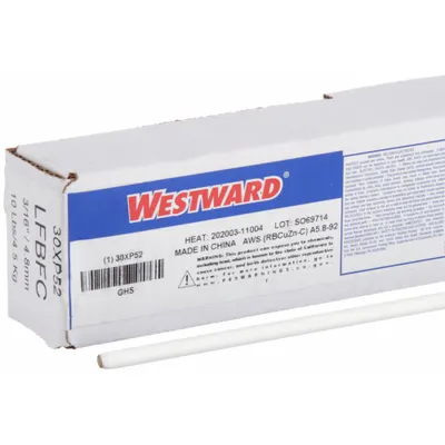 WESTWARD Brazing Alloy: Low-Fuming Bronze, 0%, RBCuZn-C, 3/16 in x 36 in - Low-Fuming Bronze Brazing Alloys