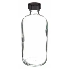 This 60 mL clear narrow mouth round glass bottle is made from Type III soda lime glass, suitable for general laboratory storage of liquids or solids. It features a 20-400 mm screw closure size (closure sold separately) and is not graduated. The bottle is not pre-cleaned and meets USP Type III specifications.