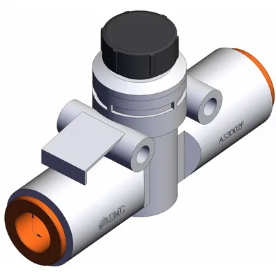 SMC Speed Controller: In-Line Fitting, Knob, 3/8 in Valve Body Size - In-Line Speed Control Valves