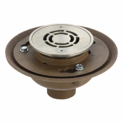 BESTCARE Floor Drain: Round, Stainless Steel, Satin, 9 in Overall Dia, 6 1/4 in Overall Ht - Institutional Floor Drains