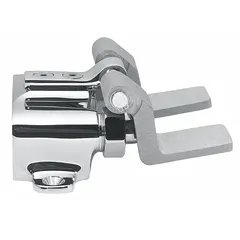 Brass foot pedal valve assembly with chrome finish and 1/2 in NPT connection. Overall width 5 3/4 in. Provides hands-free control for water or fluid flow in industrial settings such as laboratories, factories, and clean rooms.