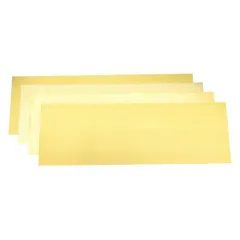 Assortment of 12 brass shims, Grade 260, plain finish. Each shim measures 18 inches in length and 6 inches in width. Thickness tolerance is +/-0.0004 in, width tolerance +/-0.008 in, length tolerance +0.125/-0.000 in. Used for precision alignment, gap filling, and leveling in industrial machinery and tooling.