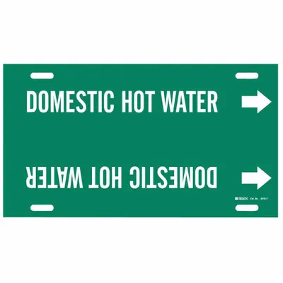 BRADY Pipe Marker: Domestic Hot Water, Green, White, Fits 6 to 7 7/8 in Pipe O.D. - Domestic Hot Water Strap-On Pipe Markers