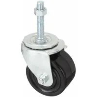 This swivel caster features a 3-inch diameter phenolic wheel with a 1-3/4-inch width and a 2-1/2-inch threaded stem (1/2"-13). The swivel design includes a brake for secure positioning. Phenolic wheels resist water and oil, making this caster suitable for light-to-medium duty industrial carts, racks, and equipment in factory floors, warehouses, and maintenance environments