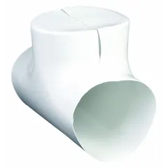 White PVC jacket designed for insulating tee fittings with a maximum 2-inch outer diameter. Includes a fiberglass insulation insert and is installed using tacks. Suitable for use in HVAC and industrial piping systems to provide thermal insulation for fitting connections.