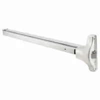 This rim-type exit device features a stainless steel touchbar for push-pad operation on commercial doors up to 36 inches wide. It is ADA compliant and supplied without outside trim. Typical applications include schools, offices, and healthcare facilities requiring code-compliant egress hardware