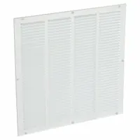 Return Air Grille: Louvered Grille, White, Powder Coated, Steel, 21 3/4 in H, 21 3/4 in W, 1/4 in D