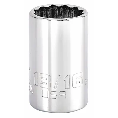 PROTO Socket: SAE, 1/2 in Drive Size, 13/16 in Socket Size, 12-Point, Std, Chrome - 1/2" Drive Hand Sockets