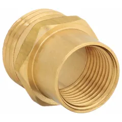This adapter connects garden hose threads (GHT) to NPT fittings, enabling water supply transitions in plumbing and irrigation systems. The rigid female x male design provides a secure joint for fluid transfer. Overall length: 33 mm.