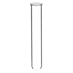 Colorless round-bottom glass test tube with 12 mm body diameter and 75 mm overall height. Not graduated and does not include a closure. Suitable for general laboratory sample handling, mixing, and heating in chemical, biological, and educational settings.