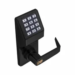 This electronic keyless lock provides keypad access control and includes a solid brass 6-pin tumbler cylinder key override pinned 5. It is ADA compliant, making it suitable for commercial and institutional doors requiring accessible entry solutions.