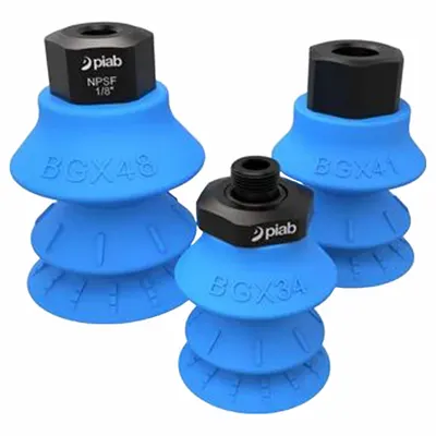 PIAB Vacuum Pad Assembly: Multi-Bellows, G3/8 in Vacuum Port, 41 mm Pad Dia - Multi-Bellows Type Food-Safe Vacuum Pad Assemblies