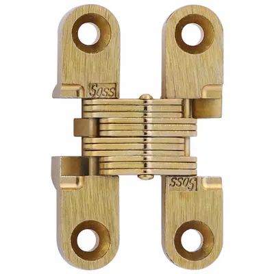 SOSS Concealed Hinge: Brass, 1 11/16 in Leaf Ht, 3/8 in Leaf Wd - Full Mortise-Mount Concealed Hinges