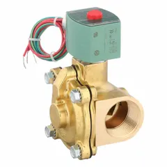 This 2-way/2-position normally closed solenoid valve is designed for high-flow on/off control of liquids or gases. It features a 1-1/4 in pipe size, 24V DC operation, and a watertight coil enclosure. Suitable for applications requiring reliable shut-off in plumbing and process systems.