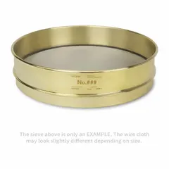 This test sieve has a 12-inch outside diameter and 3-inch height, with a stainless steel screen of US Standard #270 mesh and a brass frame. It meets ASTM E11 standards for particle size analysis and material classification in laboratory and industrial settings.