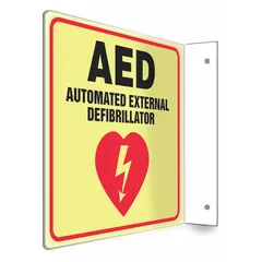 This 8 in x 8 in PETG sign is designed for mounting with holes to mark AED locations. It features glow-in-the-dark properties for visibility in low-light conditions and is not retroreflective. Suitable for industrial facilities requiring clear identification of defibrillator equipment.
