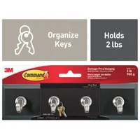 COMMAND Key Rack: 2 lb Wt Capacity, 1 Points per Hook, Slate, 8 in Overall Ht, 8 in Overall Wd (MPN HOM-18S-ES)