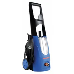 Electric cold water pressure washer with direct pump drive, powered by a 1 7/8 hp motor on 120 V single-phase. Delivers 1,450 psi at 1.3 gpm for light-duty cleaning of vehicles, equipment, patios, and siding. Designed for cold water intake only and mounted on a cart for portability.