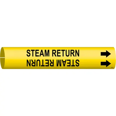 BRADY Pipe Marker: Steam Return, Yellow, Black, Fits 3/4 to 1 3/8 in Pipe O.D. - Steam Return Snap-On Pipe Markers
