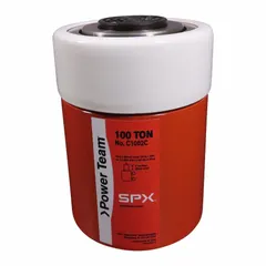 Single-acting hydraulic ram with 100 ton nominal capacity and 2 in nominal stroke length. Used for heavy lifting, pressing, bending, and jacking in industrial maintenance, construction, and manufacturing.