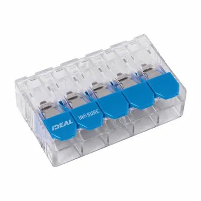IDEAL Lever Wire Connector: 5 Port, 22 AWG – 10 AWG Solid Wire Size Range, 30 A - Compact Lever Wire Connectors
