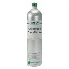 Disposable calibration gas cylinder containing 1 ppm sulfur dioxide in nitrogen background gas, with ±5% accuracy. Used to verify and calibrate portable gas detectors that sense SO2 in industrial safety applications. Compatible with all OEM gas detectors.